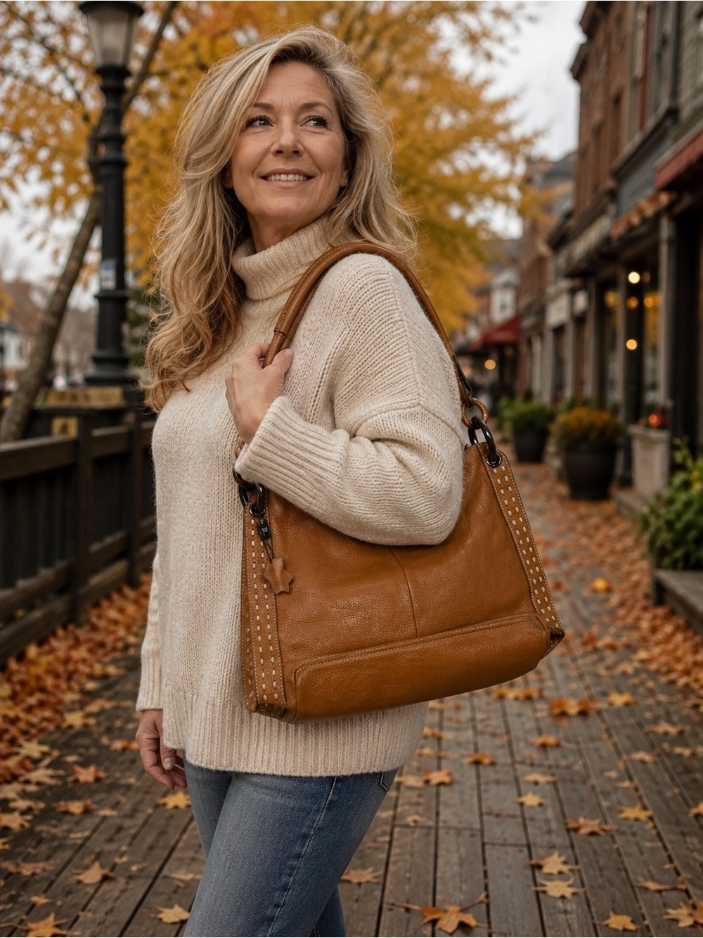 Cavalieri Genuine Leather Cognac Brown Hobo Shoulder Bag Handbag